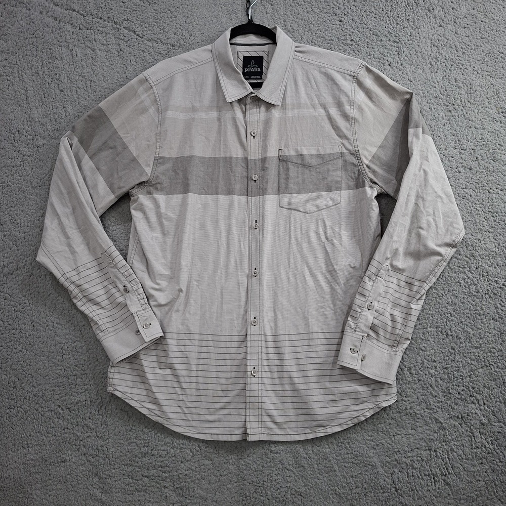 PrAna Shirt Mens Large Button Up Organic Long Sleeve Performance Outdoor Mindful